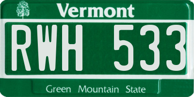 VT license plate RWH533