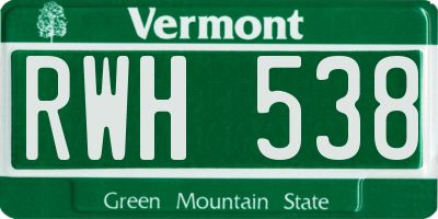 VT license plate RWH538