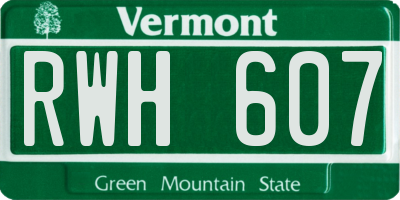 VT license plate RWH607