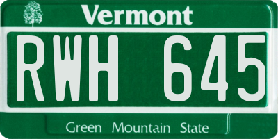 VT license plate RWH645