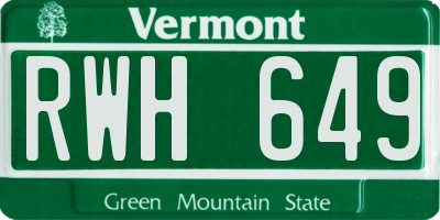 VT license plate RWH649
