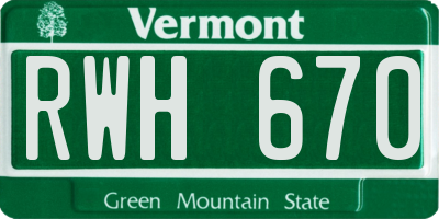 VT license plate RWH670