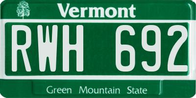 VT license plate RWH692
