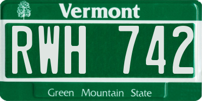 VT license plate RWH742