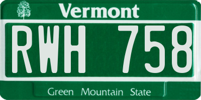 VT license plate RWH758