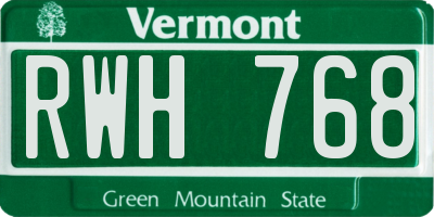 VT license plate RWH768