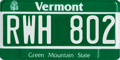 VT license plate RWH802