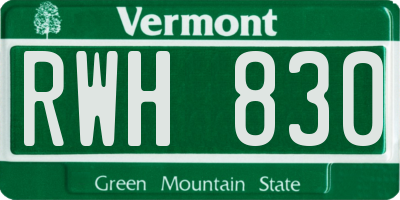 VT license plate RWH830