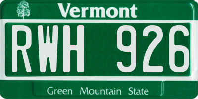 VT license plate RWH926