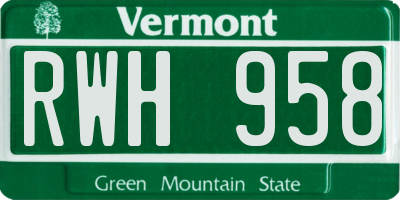 VT license plate RWH958