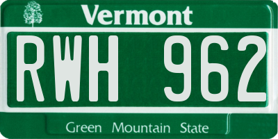 VT license plate RWH962