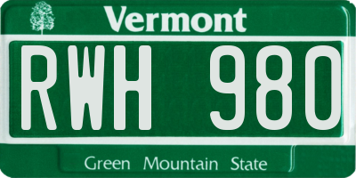 VT license plate RWH980