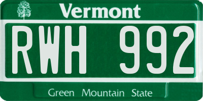 VT license plate RWH992