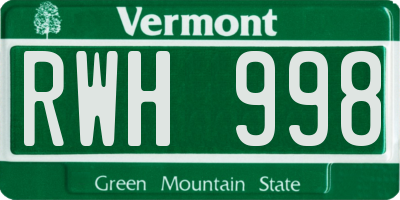VT license plate RWH998