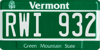 VT license plate RWI932