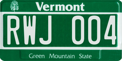VT license plate RWJ004