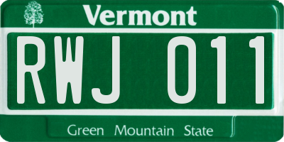 VT license plate RWJ011