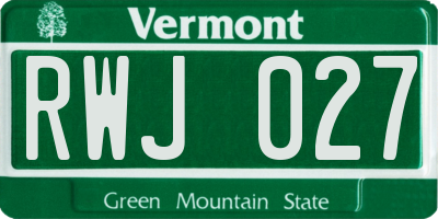 VT license plate RWJ027