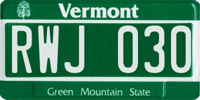 VT license plate RWJ030