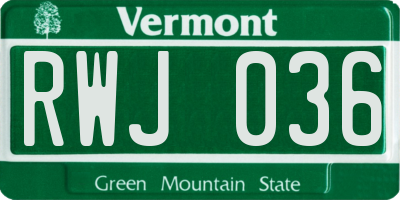 VT license plate RWJ036