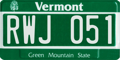 VT license plate RWJ051