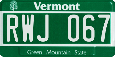 VT license plate RWJ067