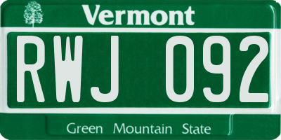 VT license plate RWJ092