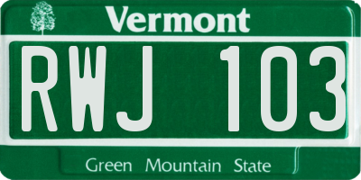 VT license plate RWJ103