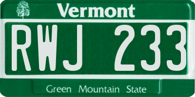VT license plate RWJ233