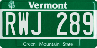 VT license plate RWJ289