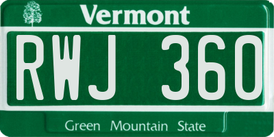 VT license plate RWJ360