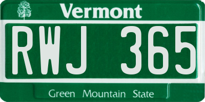 VT license plate RWJ365