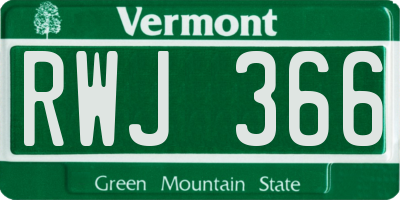 VT license plate RWJ366
