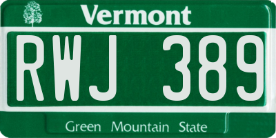 VT license plate RWJ389