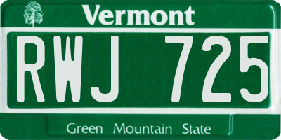 VT license plate RWJ725