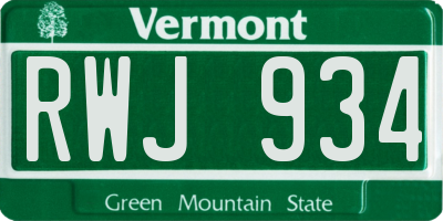 VT license plate RWJ934
