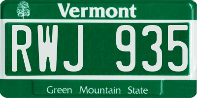 VT license plate RWJ935