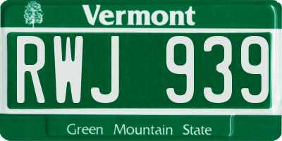VT license plate RWJ939