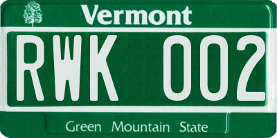 VT license plate RWK002