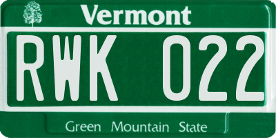 VT license plate RWK022
