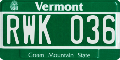 VT license plate RWK036