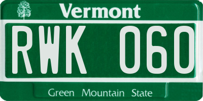 VT license plate RWK060