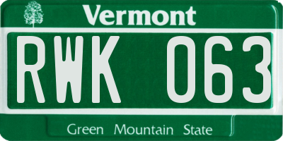 VT license plate RWK063