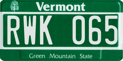 VT license plate RWK065