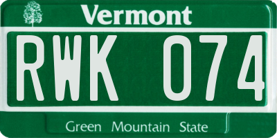 VT license plate RWK074
