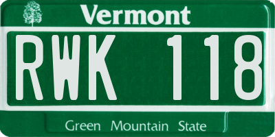 VT license plate RWK118