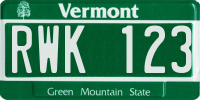 VT license plate RWK123