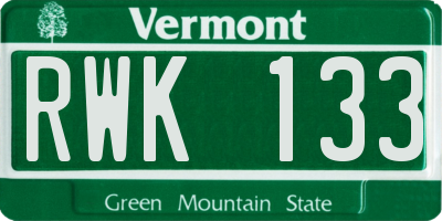 VT license plate RWK133