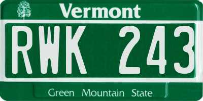VT license plate RWK243