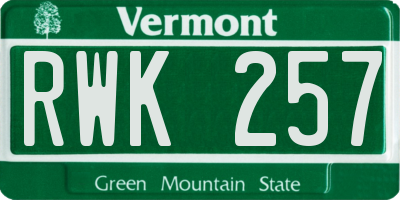 VT license plate RWK257